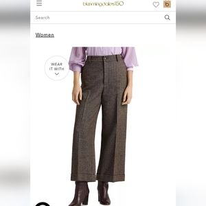 BNWT Lauren Ralph Lauren Herringbone Wide Leg wool cropped pant size 2